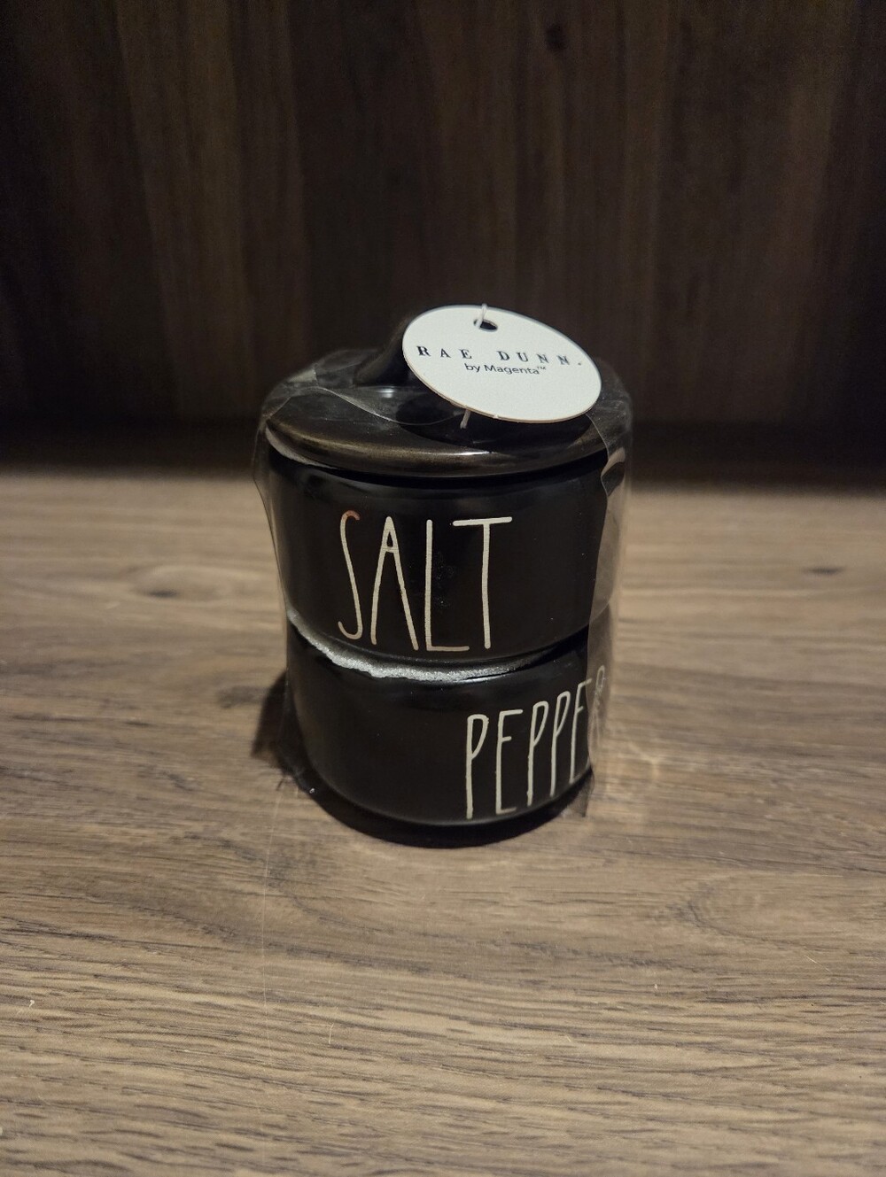 Rae Dunn Black Salt & Pepper Stackable Set